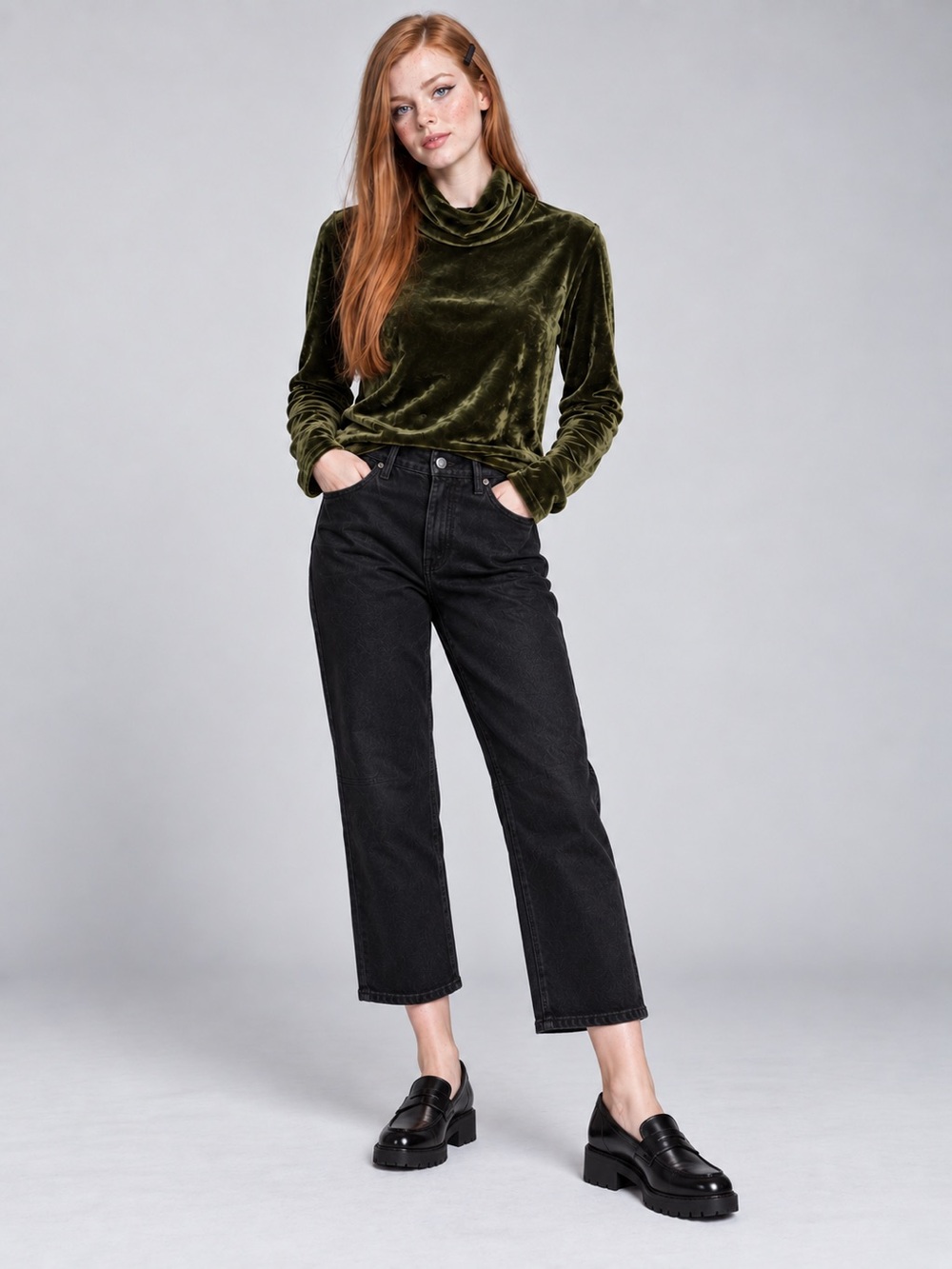 Vintage Qui Sot Olive Green Velvet Cowl Neck Top 90s